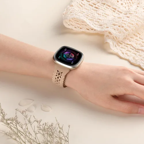 Vista 5 de Dirrelo Paquete de 4 bandas de encaje de silicona compatibles con bandas de Fitbit Sense/Bandas de Fitbit Versa 3 para mujer/Bandas de Fitbit Versa