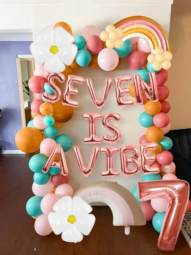Vista 5 de 101 piezas de decoración de fiesta de cumpleaños de "Seven is a Vibe", decoración de pastel de "Seven is a Vibe", decoración de cumpleaños de siete