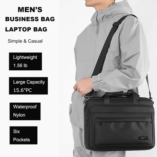 Vista 2 de natyrlpog Maletín para laptop de 15.6 pulgadas para hombres y mujeres, impermeable, de nailon, ligero, para el hombro, para negocios, oficina