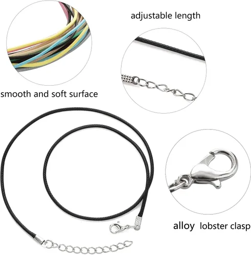 Vista 2 de 100 piezas de cordón encerado para collar con cierre, collar a granel, cuerda, pulsera, cuerdas para hacer joyas, colgantes, suministros