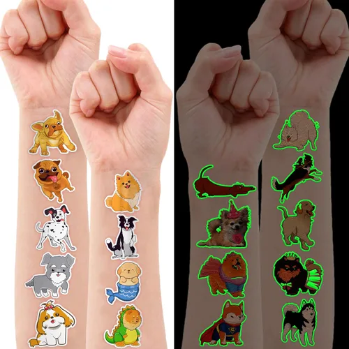 Vista 2 de 96 tatuajes temporales para perros y mascotas para niños, resplandor luminoso en la oscuridad, calcomanías de tatuajes falsos de animales