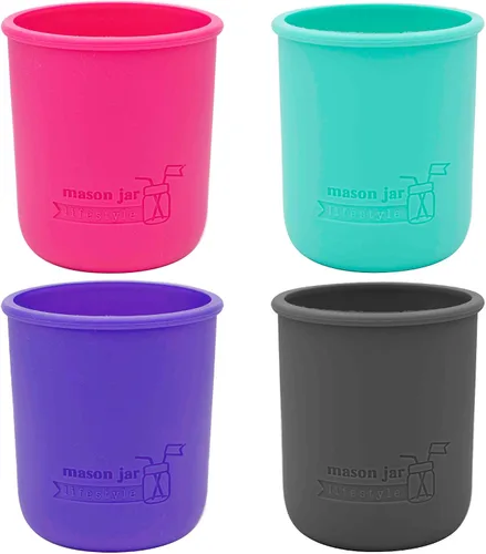 Vista 7 de Mason Jar Lifestyle Pinta de boca ancha de silicona de 16 onzas para proteger la pelota, Kerr, tarros de conservas (4, Americana Multicolor)