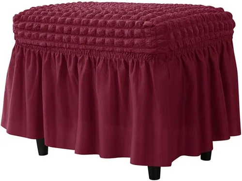 Vista 11 de GAWEKIQE Fundas otomanas de tela de sirsaca de alta elasticidad, funda para reposapiés con falda, rectangular, moderno, protector de muebles