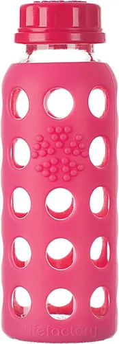 Vista 7 de Lifefactory Botella de agua de vidrio sin BPA de 9 onzas con tapa plana y funda de silicona, uva