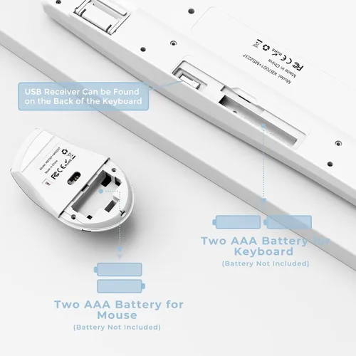 Vista 4 de Combo ergonómico de teclado y mouse, teclado inalámbrico de computadora de tamaño completo con reposamuñecas de palma mouse ergonómico para Blanco