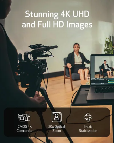 Vista 3 de Canon XA60 Professional UHD 4K Kit de lente de videocámara (negro) Zoom óptico 20x, pantalla táctil LCD