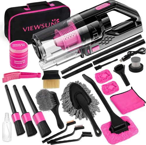 Vista 16 de Kit de Limpieza para Automóvil, Kit de Detallado de Interiores de Automóvil con Aspiradora de Mano de Alta Potencia, Juego de Cepillos de Detallado