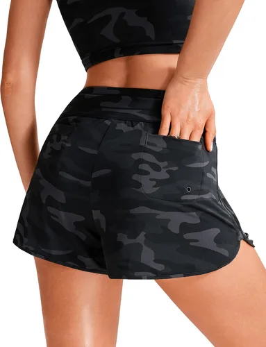 Vista 4 de CRZ YOGA Pantalones cortos de natación para mujer, de secado rápido, pantalones cortos de playa con abertura lateral, pantalones cortos de baño