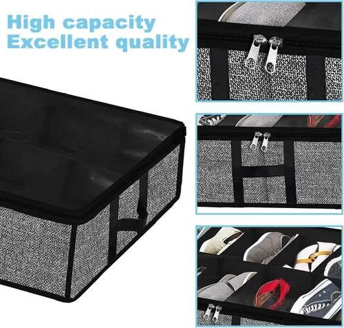 Vista 3 de Organizador de zapatos debajo de la cama para armario, paquete de 2, se adapta a 24 pares de cajas de contenedores de zapatos debajo de la cama