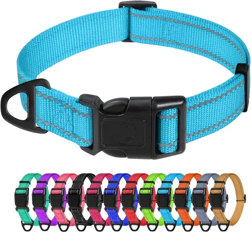 Vista 15 de TagME Collares de nailon reflectantes para perros, collar ajustable clásico para mascotas con hebilla de liberación rápida para cachorros, rosa Rosa