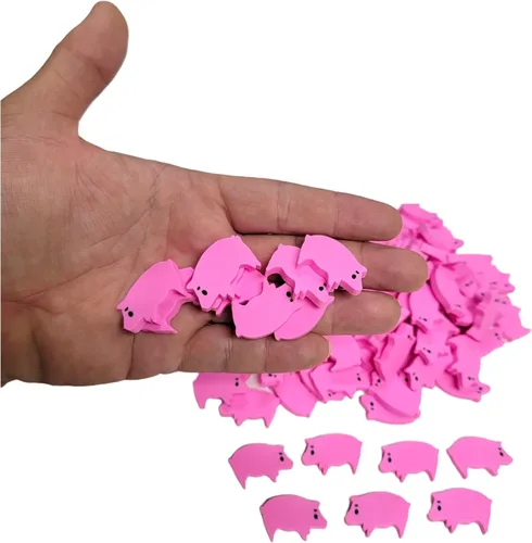 Vista 2 de Borradores de lápiz de cerdo rosa a granel (paquete de 144) de doble cara. Papelería para niños, dibujo de artes y manualidades