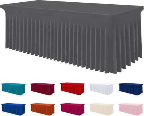 Vista 42 de Smiry Mantel de Spandex, Mantel Elástico Ajustable Extensible para Mesas Rectangulares de 6 Pies, Falda Cubierta de Mesa Impermeable y Lavable