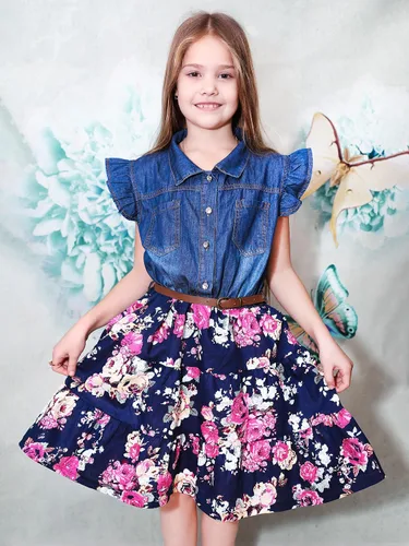 Vista 2 de YJ.GWL Vestido occidental para niñas, vestido de mezclilla para niña, vestidos de princesa para niñas, vestidos de fiesta para niñas de 3 a 14 años