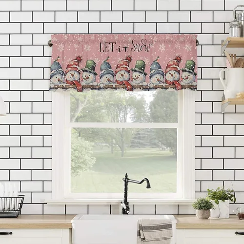 Vista 40 de Cenefa de cortina con lazo rojo de Navidad para ventanas, sala de estar, cocina, baño, granja, bolas de Navidad de acuarela con diseño de bayas