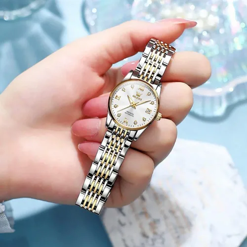 Vista 3 de OLEVS Reloj automático de mujer con diamantes mecánico de cuerda automática a la moda elegante reloj de pulsera luminoso impermeable de acero