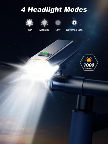 Vista 3 de Cuvccn Luces de bicicleta superbrillantes de 1000 lúmenes con luz lateral, 4+6 modos recargables de bicicleta delanteras y traseras, faros
