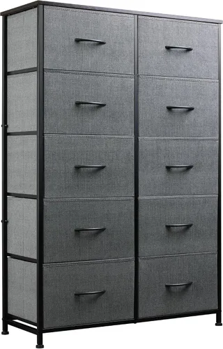 Vista 7 de WLIVE - Cómoda alta negra para dormitorio con 10 cajones, cómoda de dormitorio, muebles de cómoda para dormitorio, unidad organizadora