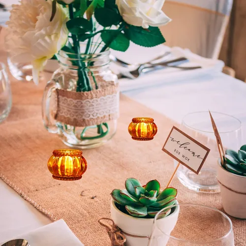 Vista 8 de Woho Juego de 6 portavelas ámbar para mesa de boda, candelabros de cristal a granel para decoración del hogar