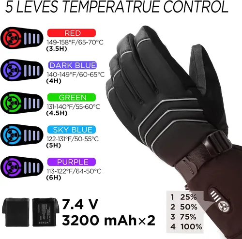 Vista 2 de Yidomto Heated Gloves for Men Women - 7.4V 23.68 WH Battery Rechargeable Heating Ski Gloves, Electric Gloves for Winter Outdoor Work Skiing Hiking