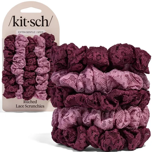 Vista 13 de Kitsch - Coleteros de satén para mujer, bandas para el cabello sin daños, cameo, 5 piezas Wake Up Frizz-Free, No Crease Hair Ties, Softer Than
