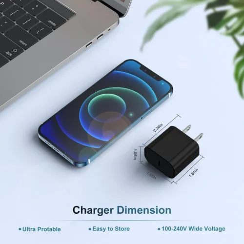 Vista 7 de Cargador para iPhone 17 16 15, enchufe de bloque de carga rápida USB C de 20 W y cable tipo C a C de 6 pies largo para Apple iPhone 17 Pro Max/17