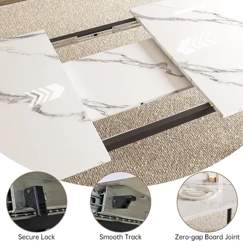 Vista 4 de HIPIHOM Mesa de comedor extensible para 6-8 personas, mesa rectangular de 63 a 78.7 pulgadas, MDF blanco con patas de metal resistentes, ahorro