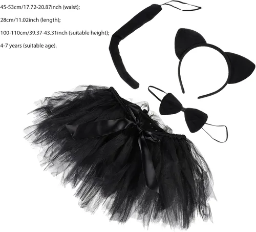 Vista 2 de NUOBESTY Diadema con orejas de gato para Halloween, disfraces de cosplay para niña, falda de gatito, diadema con lazo para fiesta (negro) talla M