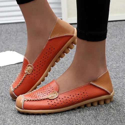 Vista 3 de Zapatos deportivos de moda para mujer, mocasines casuales de cuero con estampado floral, puntera redonda, huecos, tacón bajo, mocasines ligeros