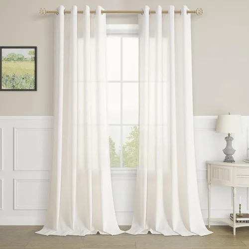 Vista 55 de Cortinas de lino negro para dormitorio y sala de estar de 84 pulgadas de largo, juego de 2 paneles, para habitación de niños, filtro de luz