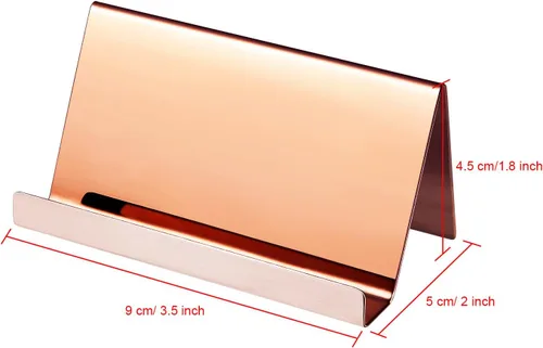 Vista 4 de Maxdot Soporte para tarjetas de presentación de acero inoxidable de oro rosa, soporte de exhibición para tarjetas de presentación, organizador