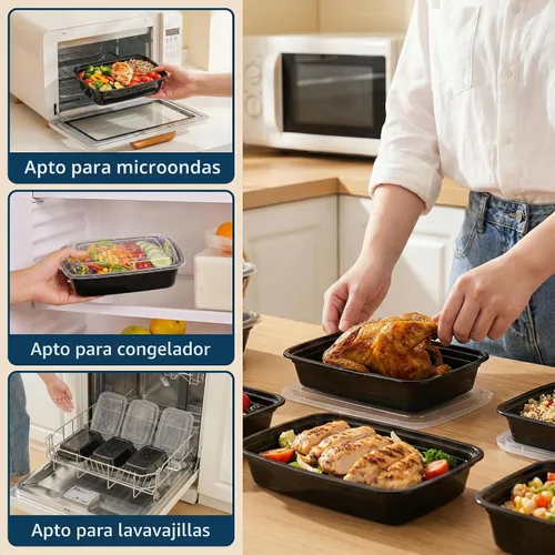 Vista 6 de Tiya Contenedores de preparación de comidas con tapas, paquete de 150 recipientes de plástico de 12 onzas sin BPA para almacenamiento de alimentos