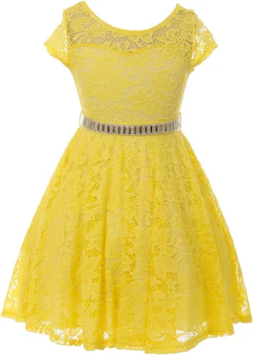 Vista 28 de Little Girl - Vestido de niña con manga de encaje y cinturón de piedras