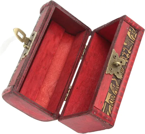 Vista 5 de Caja de madera vintage con cerradura, cofre del tesoro antiguo con cerradura, pequeño joyero de madera con cerradura para almacenamiento de joyas