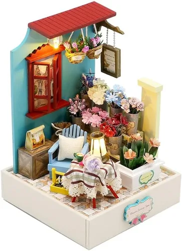 Vista 7 de Roroom Kit de casa de muñecas en miniatura y muebles, modelo de casa de muñecas de madera en 3D con cubierta a prueba de polvo y LED, idea creativa