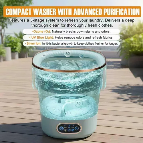 Vista 7 de Lavadora plegable portátil, mini lavadora de 13L con cesta giratoria Para calcetines, ropa interior y ropa de bebé Compacta para apartamento