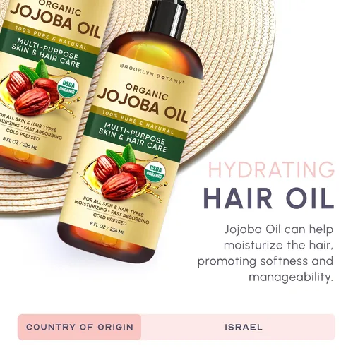 Vista 6 de Brooklyn Botany Aceite de jojoba orgánico prensado en frío para piel, cabello y cara 8 onzas líquidas 100% puro y natural Aceite portador