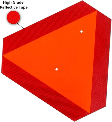 Vista 3 de Letrero reflectante de movimiento lento para vehículo, triángulo de vehículo de movimiento lento, 14 x 16 pulgadas, 80 mil de grosor, de plástico