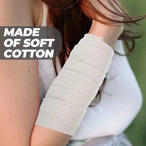 Vista 4 de 1 rollo de algodón elástico para vendaje tubular de brazo para vestir y acolchado, algodón transpirable y cómodo para esguinces y lesiones