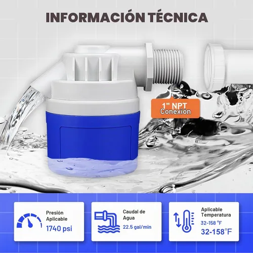 Vista 2 de Válvula de flotador de agua de 1" para tanque de agua, canales de agua