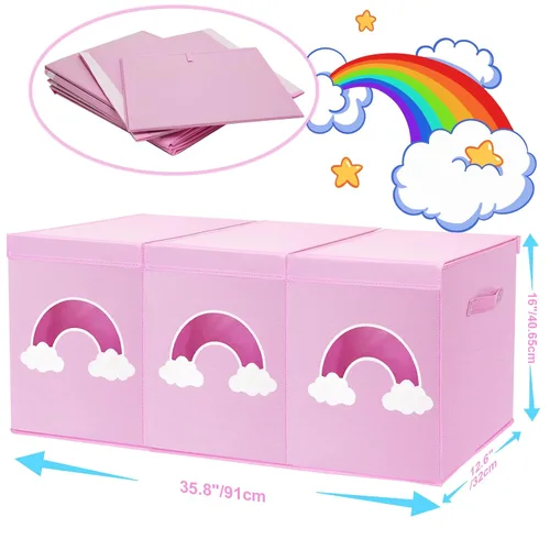 Vista 2 de Caja de juguetes extra grande, organizador de almacenamiento de juguetes con ventanas transparentes, caja de almacenamiento plegable para niños