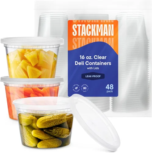 Vista 8 de Recipientes de delicatessen con tapas [48 juegos – 8 onzas.] Pequeño recipiente de plástico para sopa – Contenedores desechables de almacenamiento