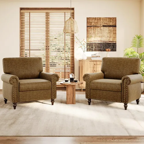Vista 23 de Silla giratoria decorativa, moderna tapizada con brazo curvado, tela de terciopelo, cómoda silla de lectura con base de madera maciza para sala