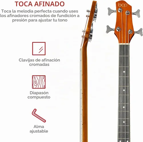 Vista 5 de Best Choice Products Guitarra Bajo Eléctrica Acústica, Tamaño Completo de 4 Cuerdas, Guitarra Bajo con Trastes con Funda de Transporte Acolchada