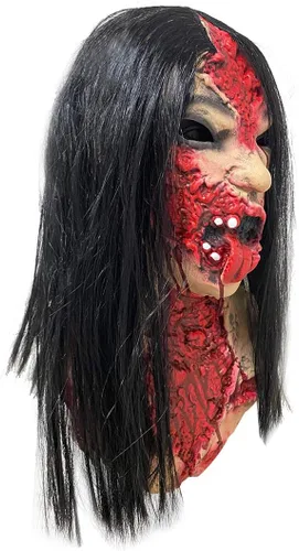 Vista 3 de Pigmiss Máscara de zombi con pelucas, espeluznante y sangrienta, realista, máscara de fantasma, disfraces de Halloween, accesorios de cosplay