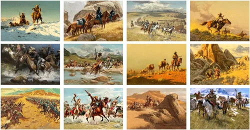 Vista 2 de Calendario de pared 2026 [12 páginas de 8 x 12 pulgadas], diseño vintage de los indios de los vaqueros del salvaje oeste