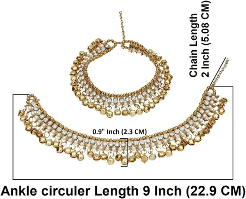 Vista 4 de Efulgenz Indian Bollywood Faux Kundan Pearl Wedding Bridal Anklet Pair with Bells Bracelet Payal Foot Jewelry