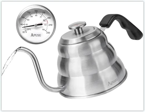 Vista 11 de Hervidor de Vertido para Café de Goteo Manual y Té con Termómetro 28oz Hervidor de Cuello de Cisne con Control de Flujo Hervidor de Agua de Acero