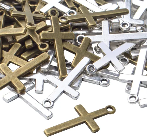 Vista 4 de BronaGrand 100pcs 27×13mm Crosses Charms Alloy Cross Bead Charms Jewelry Charms Pendants for DIY Necklace Bracelet Jewelry Making Crafting Accessory