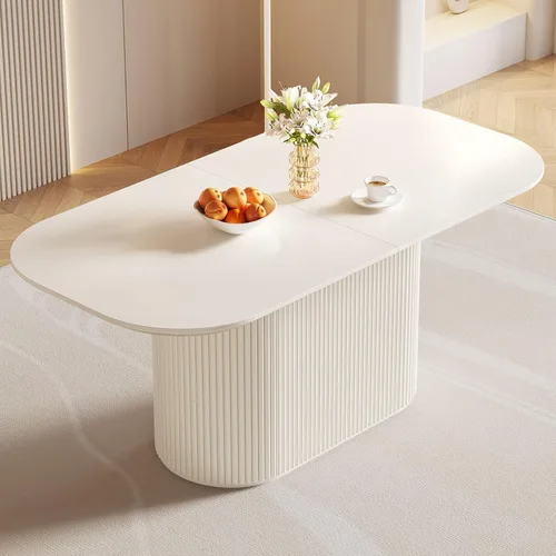 Vista 30 de Mesa de comedor ovalada de 63 pulgadas para 2-6 personas, mesa de cocina negra moderna, mesa de comedor rectangular de lujo, mesa de comedor