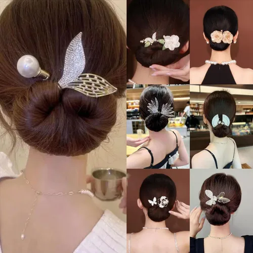 Vista 2 de Ins Style Rizador de Cabello Perezoso Elegante, Creador de Moño de Cabello de Cristal, Accesorios para el Cabello de Moño con Peinado de Torsión